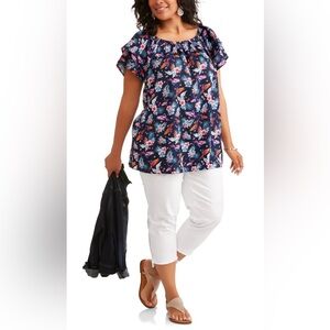 Terra & Sky Women’s Plus Double Layer Sleeve Peasant Top, Blue Sapphire, Size 1X